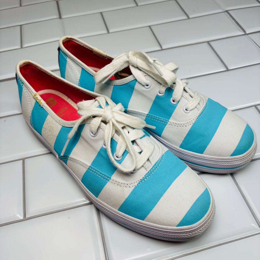 Keds X Kate Spade Cabana Stripe‎ Platform Sneakers Women 7 White Blue Nautical - Picture 2 of 14